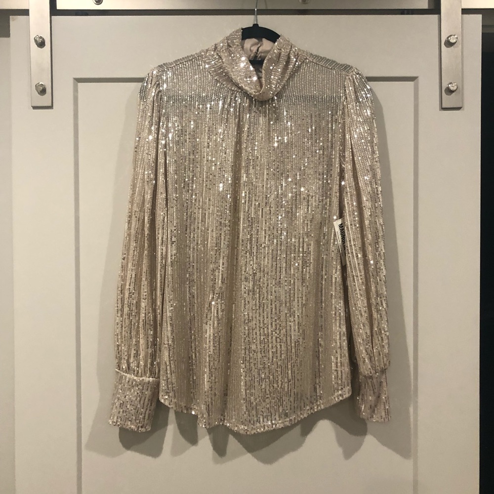 Ces Femme Gold Sequin Long Sleeve Blouse